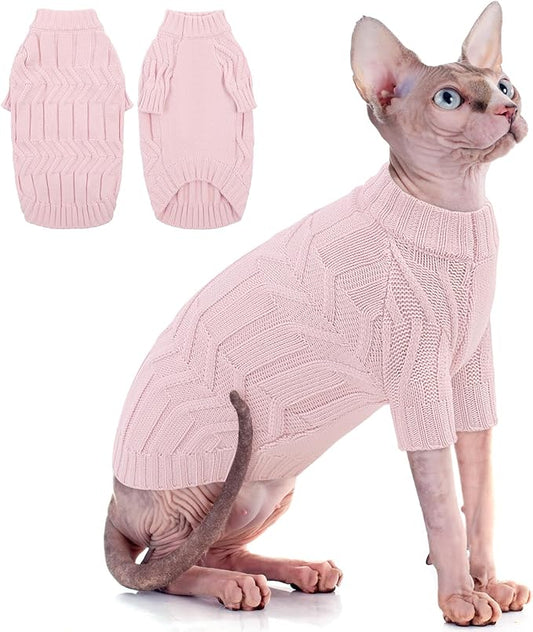 ASENKU Cat Sweater Soft Warm Puppy Clothes Knitwear for Kittens & Small Dogs, Thick Knitted Sweater for Sphynx Hairless Cats Teacup Chihuahua and Extra Small Dogs (Pink, M)