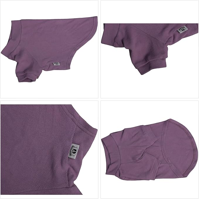 Lovelonglong Ribbed Dog T-Shirt Cotton Knitted Dog Sweaters for All Season Pet T-Shirts for Large Medium Small Dogs Taro Purple XS