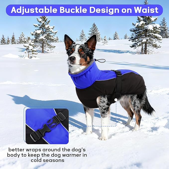 IDOMIK Dog Winter Coat, Reflective Waterproof Dog Jacket for Cold Weather, Warm Pet Coats for Small Medium Large Dogs, High Collar Doggy Fleece Snow Jacket, Winter Vest with Adjustable Buckle,M