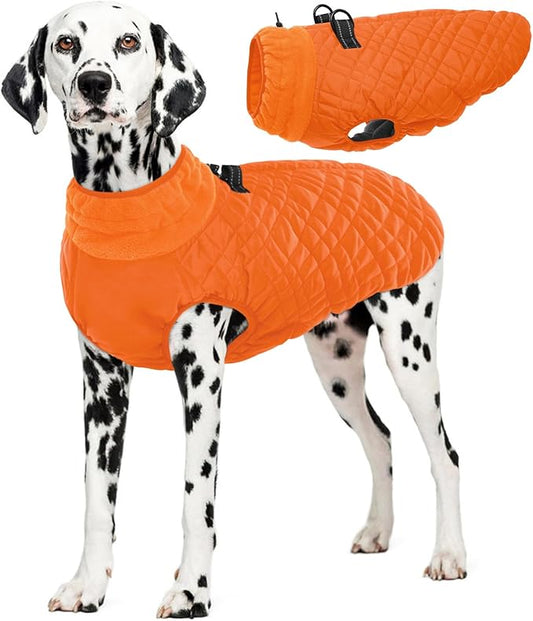 Kuoser XXL Winter Coat | Giant Breed Armor for Mastiffs & Great Danes | Zippers Secure Dogs in -20°F, Reflective Panels for Mountain Hikes, Orange XL