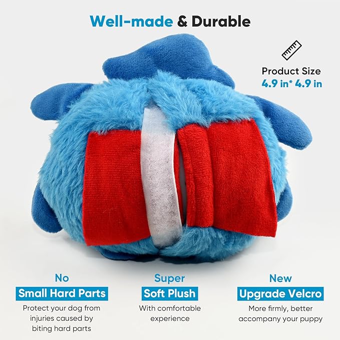 Petbobi Interactive Dog Toys for Boredom - Moving Dog Toy for Stimulating Play, Pet Plush Squeaky Ball for Small Medium Breeds with 4 Batteries, Blue