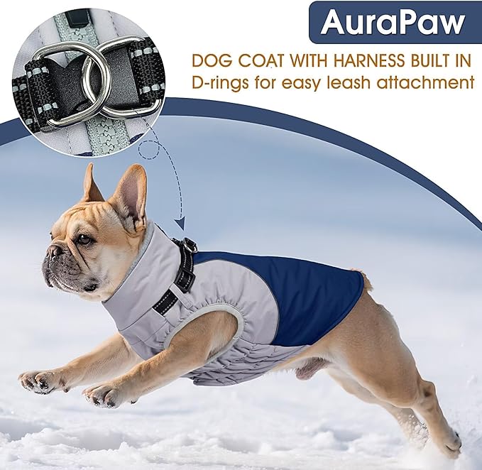 Dog Coat Waterproof,Warm Dog Winter Jacket with Harness Built in Windproof Snow Jakcet with Fleece Lining Reflective Thermal Cold Weather Coats for Large Dogs,Windproof Pet Snowsuit,Blue,L
