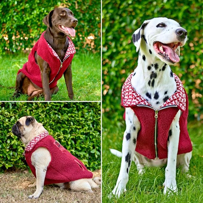 Tuff Pupper Reversible Fleece Sweater Vest for Dogs | Lightweight Comfortable Insulated Jacket | Front Zip Closure | Machine Washable | Built-in Leash Hole | Sizes for All Breeds (XXL, Red)