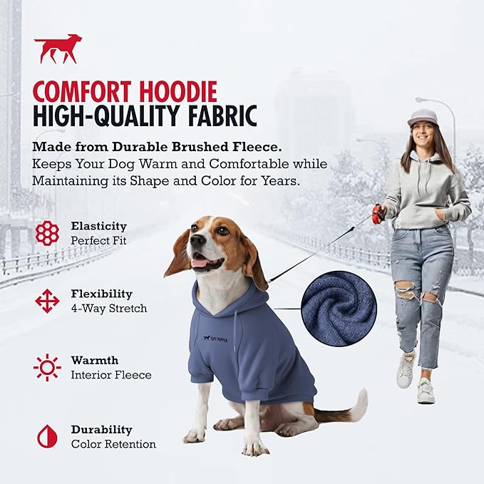 Tuff Pupper Dog Hoodie | Premium Quality 100% Organic Cotton | Ultra Soft Interior for Superior Comfort | Elastic Cuffs & Drawstring for Warmth | Stretch Fit Suitable for All Breeds (Blue, M)