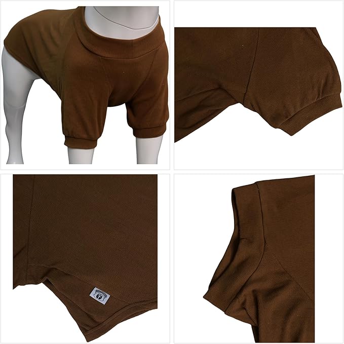 Lovelonglong Ribbed Dog T-Shirt Cotton Knitted Dog Sweaters for All Season Pet T-Shirts for Large Medium Small Dogs Coffee XS