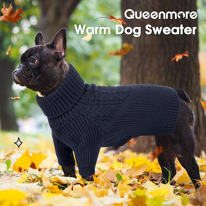 Queenmore Medium Dog Sweater, Dog Sweaters for Medium Dogs Girl or Boy, Medium Dog Christmas Sweater, Winter Doggie Sweatshirt Knitwear, Pet Chunky Warm Coat for Small Large Size Dogs, NavyBlue M