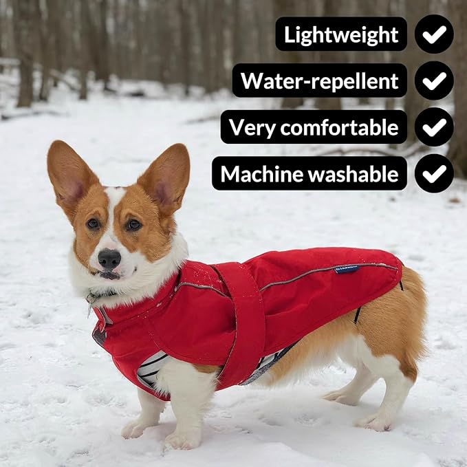 DJANGO Dog Jacket & Raincoat – Lightweight Water-Resistant Coat for Small, Medium & Long Dogs Like Dachshunds – Reflective, Adjustable Fit, Harness-Compatible & Easy-Access Harness Hole - Green Medium