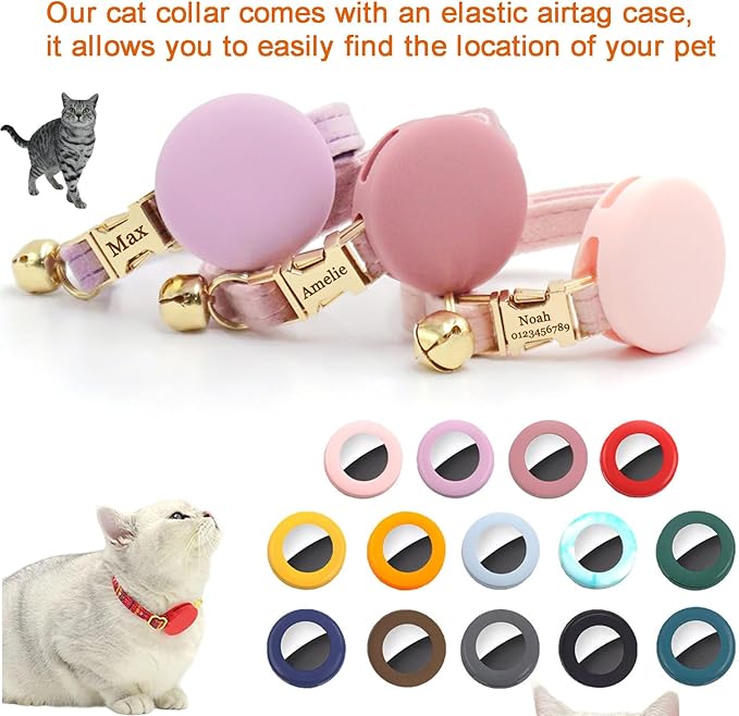 Pink Personalized Cat Collar with Name Tag & Bells Optional Bow-tie Cute Cat Collars for Girls Cats, Soft Durable Custom Kitten Collars for Small Large Cats(Pink)
