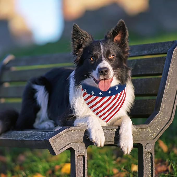 E-Clover 4th of July Dog Bandanas & Matching Scrunchie Set American Flag Dog Scarf Washable Patriotic Pet Bandana Triangle Kerchief Bibs for Medium Large Dogs Owner Gifts