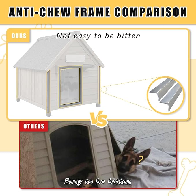 Small Dog House Indoor, Wooden Outdoor Dog House with Waterproof Roof, Chew-Proof Iron Frame, Doghouse Kennel Puppy Shelter for Small Medium Dogs, 26''x34.6''x32''