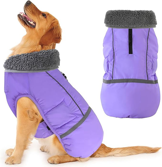 Dogcheer Warm Dog Coat, Waterproof Dog Jacket Christmas Puppy Winter Coat with Buckle, Reflective Adjustable Pet Snow Jacket Fleece Sweater for Small Medium Large Dogs - Taro Purple 2XL
