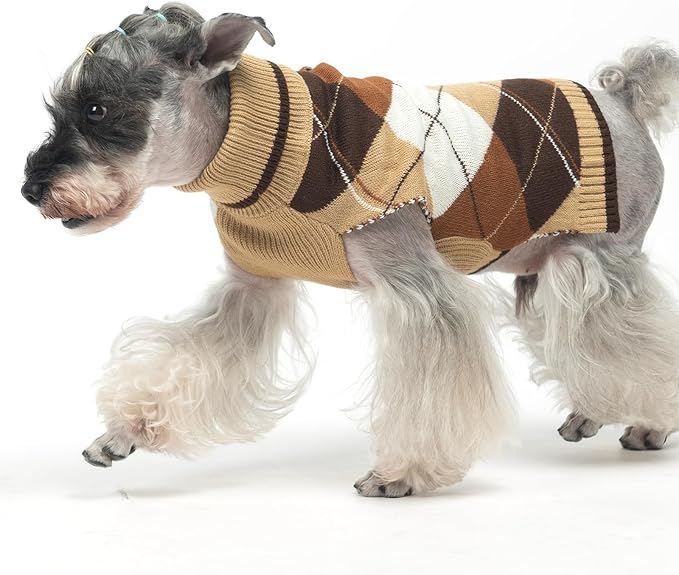 KOOLTAIL Dog Sweater Pet Knitted Clothes - Classic Plaid Pullover Turtleneck Thick Warm Fall Dog Sweaters with Leash Hole, Soft Winter Coats for Small Medium Large Dogs Cats Puppy Girls Boys, ML