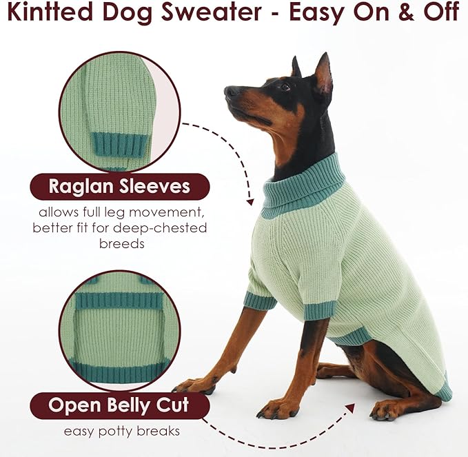 Dog Sweater XL, Turtleneck Sweaters for Large Dogs Girl Boy, Thermal Knit Sweatshirt with Leash Hole Easy Walking, Warm Big Dog Holiday Clothes Christmas for Beagle Corgi Cocker Spaniel, Green XL