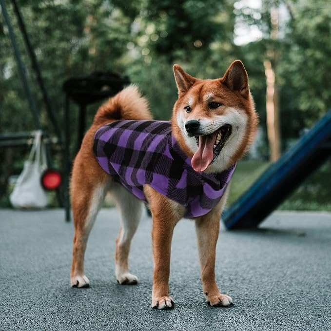 Asenku Plaid Dog Fleece Vest - Soft Comfortable Pet Pajamas with Warm Winter Coat, Jacket for Small & Medium Dogs