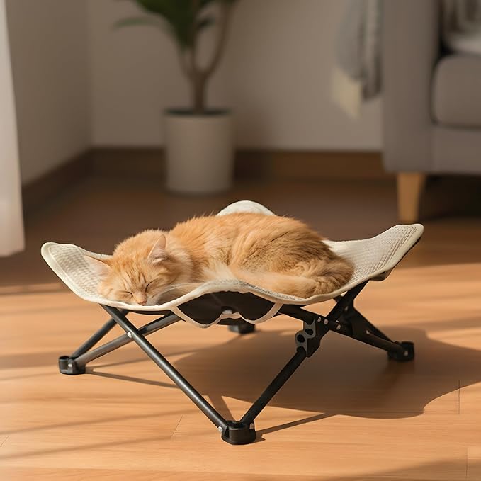 PETKARAY Foldable Sisal Cat Scratcher Bed, Sisal Scratching Pad with Raised Metal Frame, Elevated Cat Hammock Chair for Indoor Cats