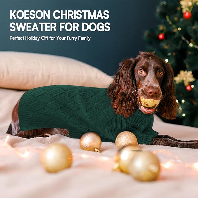 KOESON XXL Dog Sweater for Large Dogs, Extra Large Dog Christmas Sweater, Thick Warm Xmas Sweaters for Big Dogs, Pet Winter Apparel for Labrador, Golden Retriever, Doberman, Pitbull, Green, XXLarge