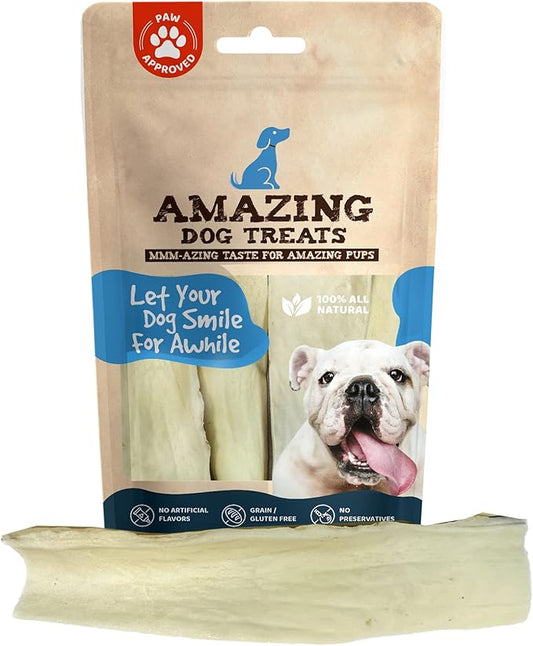 Amazing Dog Treats - Beef Cheek Strips Premium Dog Chew (10 Inch - 5 Pack) - NO Odor - Thick Cut - Rawhide Alternative - Beef Cheek Slice