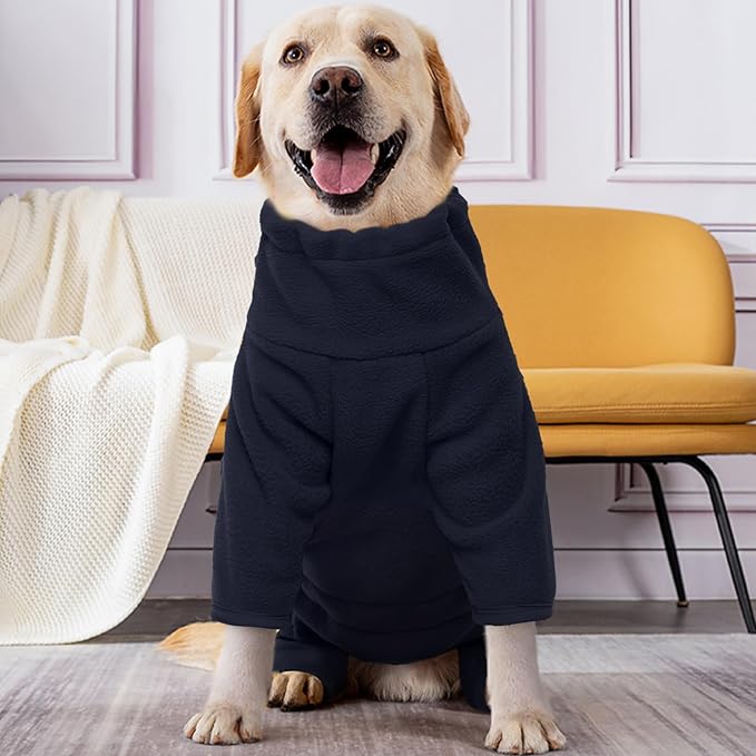 ROZKITCH Dog Winter Coat Soft Fleece Pullover Pajamas, Pet Windproof Warm Cold Weather Jacket Vest Cozy Jumpsuit Apparel Outfit Clothes for Small Medium Large Dog Walking Hiking Sleep Blue XXL
