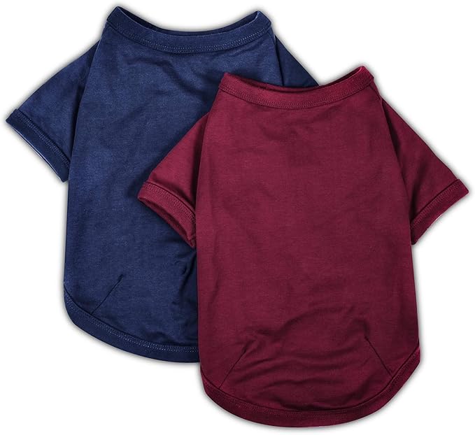 Koneseve Dog Shirts Soft Cotton Dog Clothes Stretchy T-Shirt for Small Medium Large Dogs Cat Shirt Breathable Puppy Outfit Kitten Apparel Pet Pullover Tee Blank Basic Sweatshirt 2-Pack Blue & Red XL
