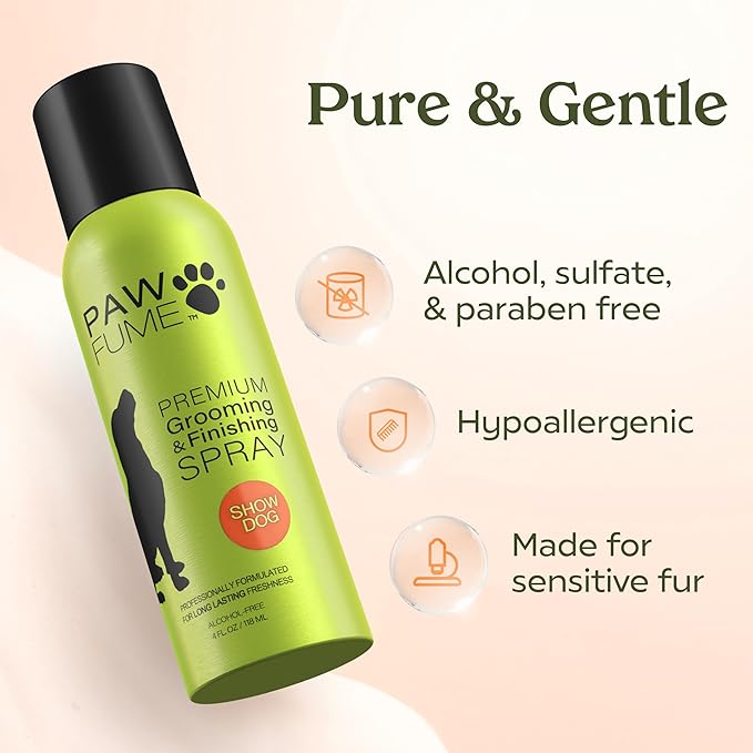 Paw Fume Dog Perfume Spray Long Lasting Scent for Grooming, Show Dog, 1-Pack – Keep Your Pup Fresh All Day – Hypoallergenic, Alcohol-Free, Detangling Formula – Moisturizing Pet Cologne Spray for Dogs