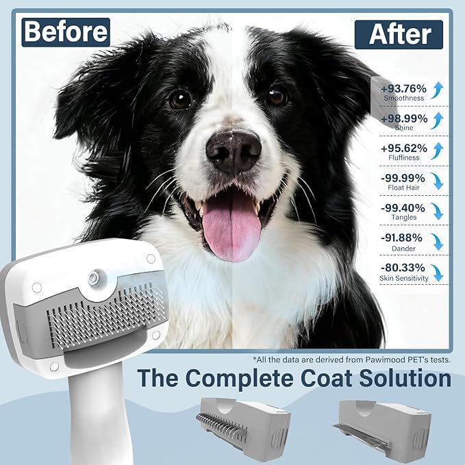 5-in-1 Pet Steam Brush for Dogs & Cats | Self-Cleaning Dog Steam Brush with 3 Brushes & Spray Function | for Shedding, Dematting & Grooming | Includes Pet Essence