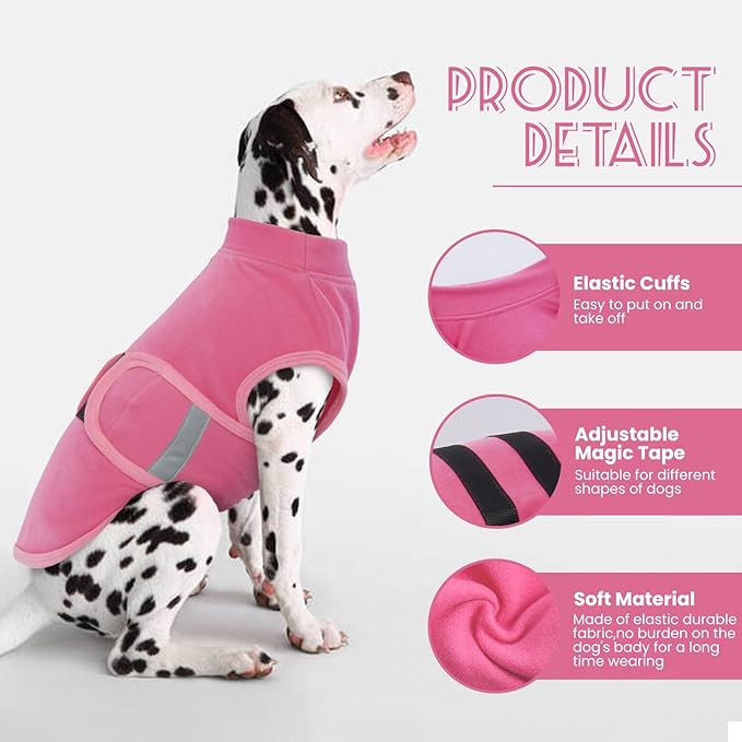 IDOMIK Warm Fleece Dog Sweater for Large Dogs,Soft Winter Dog Fleece Jacket Coat for Fall Cold Weather,Adjustable Fleeced Vest with Reflective Strips,Pullover Pet Sweatshirt for Girl Boy Dogs,Rose,L