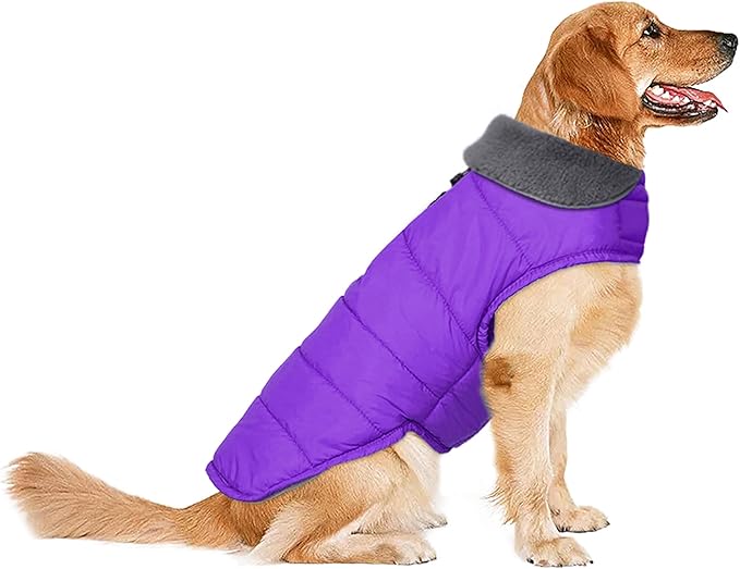 Dog Winter Coat, Waterproof Dog Jacket with Leash Hole, Reflective Adjustable Pet Snow Vest, Warm Fleece Sweater for Small Medium Large Dogs - Purple, S