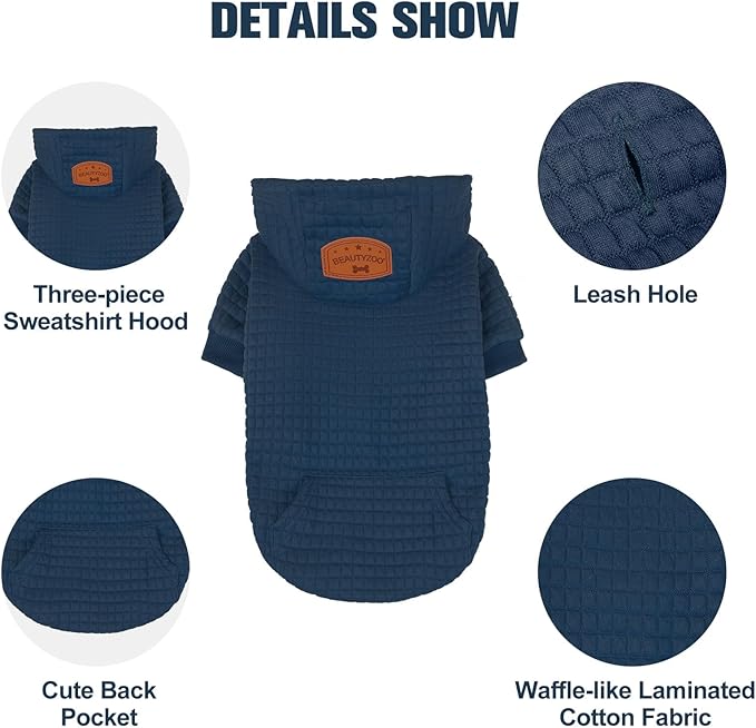 BEAUTYZOO Dog Sweaters for Large Dogs Girls Boys, Warm Winter Dog Hoodie Sweatshirt with Pocket & Leash Hole,Soft Waffle-Like Laminated Cotton Pet Clothes for Big Breeds Indoor Outdoor Cold Weather