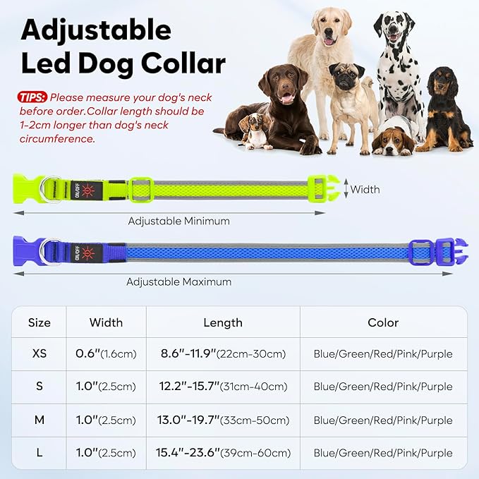 LED Dog Collar, Light Up Dog Collar USB Rechargeable, Brightest Dog Lights for Night Walking, Adjustable Dog Collar Light for Dog Safety(Small, Neon Green)