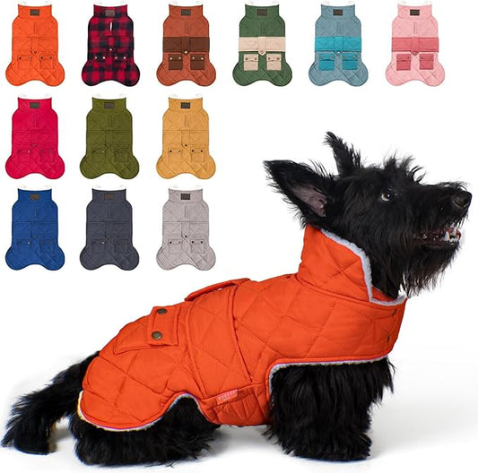 KYEESE Dog Coat Warm Pet Winter Puffer Coat with Leash Hole Waterproof Dogs Jacket with Fleece Lined Windproof Dog Coats for Small Dogs Thick Cat Clothes with Pocket Soft Pet Sweater for Cold Weather