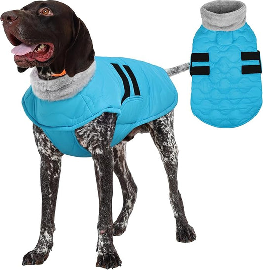 Kuoser Large Dog Coat, Winter Waterproof Dog Jackets for Large Dogs, Doggie Vest with Leash Hole, Cold Weather Coats Pet Snow Jacket for Labrador Beagle, Blue XXL