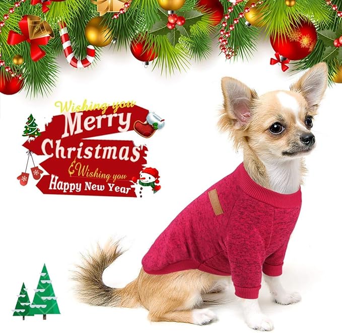 Idepet Pet Dog Classic Knitwear Sweater, Soft Fleece Coat for Small,Medium Dog,Warm Pet Dog Cat Clothes, Puppy Customes (XL, WineRed)