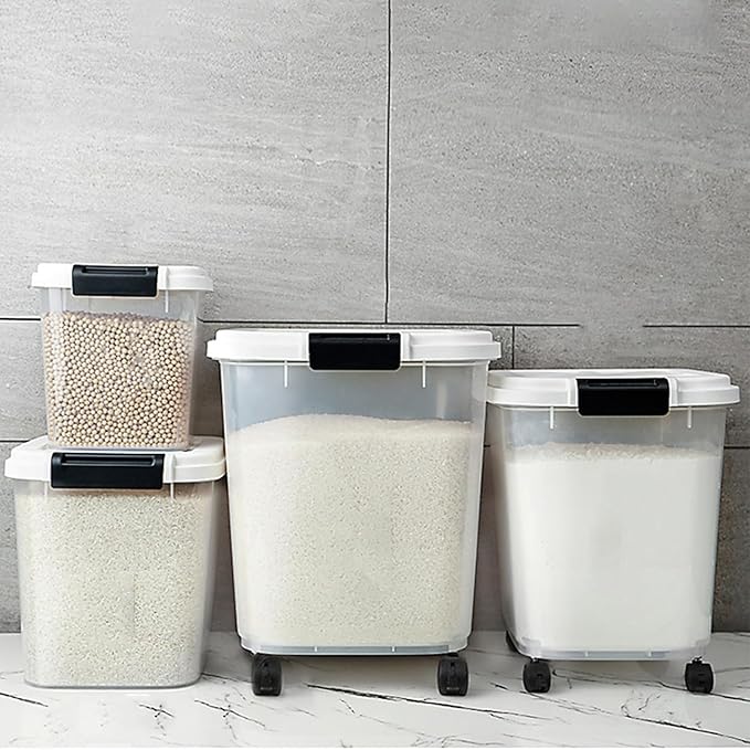 HANAMYA 20 LB Rice Storage Container with Measuring Cup, BPA free, For Rice | Grain | Pet Food | Flour, 1 count, Clear & Black