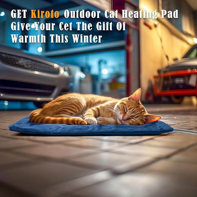 Kiroto Outdoor Pet Heating Pad for Cat Dog, Heated Mat with Waterproof Cover and Automatic Temperature Control, Suitable for Cat Houses, Dog Houses, Small Beds, Porches, 27" X 16",Blue