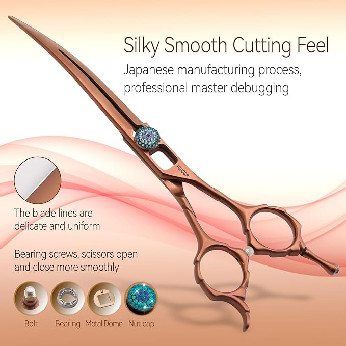 Curved Dog Grooming Scissors 7.5'' Downward 30° Professional Pet Grooming Trimming Shears for Dogs Teddy High Cobalt Alloy Steel for Right Handed Groomers (7.5, Chocolate Curve)