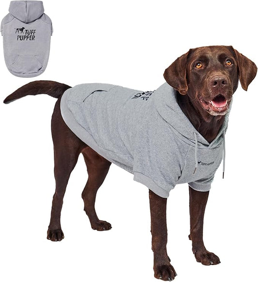 Tuff Pupper Dog Hoodie | Premium Quality 100% Organic Cotton | Ultra Soft Interior for Superior Comfort | Elastic Cuffs & Drawstring for Warmth | Stretch Fit Suitable for All Breeds (Gray, 3XL)
