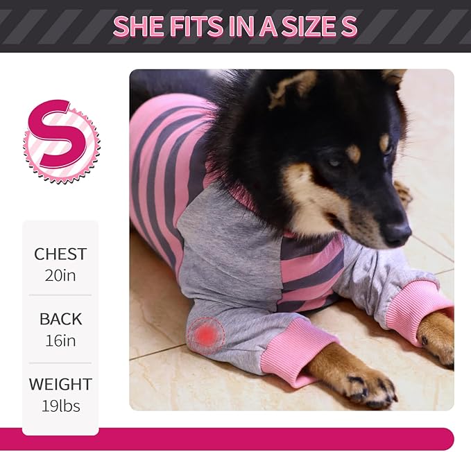 FUAMEY Dog Recovery Sleeve with Elbow Protector,Dogs Shirt Stop Licking Joints,Pet Long Sleeve Suit Protecting Dog's Front Leg Arm Wounds Cover Skin Conditions Pink Stripes XL