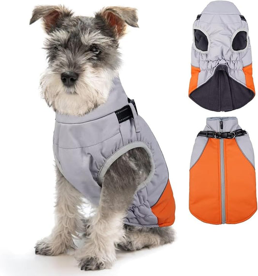 Small Dog Coat with Harness Built in,Warm Dog Jacket Water-Repellent Pet Winter Coat Snowsuit for Cold Weather,Reflective Fleece Jackets,Warm Pet Jacket with Zip,Doggy Winter Coats,Orange,S
