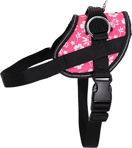Bark Appeal Pink Hibiscus No-Pull Dog Harness for Extra Small Sized Pets – Adjustable, Reflective Vest with 3 Leash Clips for Added Control, Easy Walks & Training – XS