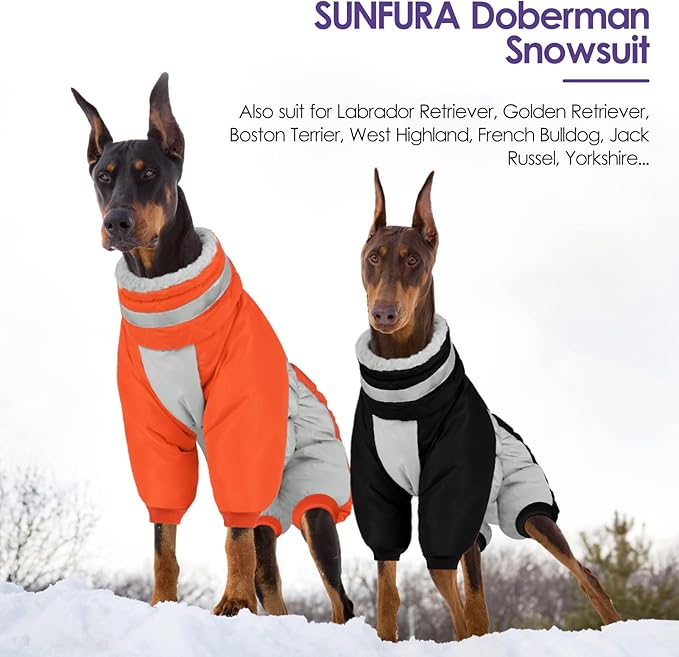 SUNFURA Full Body Dog Coat - Warm Fleece Jacket for Small Dogs, Turtleneck Winter Coats with Harness, Reflective Dog Snowsuit Windproof Puffer Jackets with Legs for Pug, Jack Russel, Black S