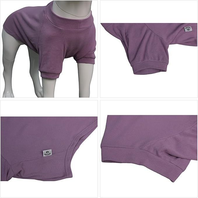 Lovelonglong Ribbed Dog T-Shirt Cotton Knitted Dog Sweaters for All Season Pet T-Shirts for Large Medium Small Dogs Taro Purple M