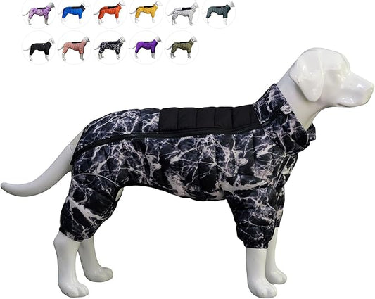 Lovelonglong Warm Jacket - 4 Legs Covered Waterproof Windproof Reflective Vest, Zippered Adjustable Outdoor Snow Coat for Small Medium Large Dogs - Black L