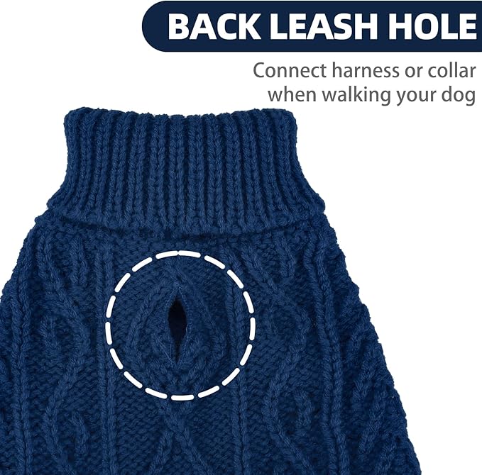 PUPTECK Dog Sweater, Turtleneck Warm Knitted Pullover Coat, Thick Cable Knitwear Clothes in Winter, Pet Apparel Outfits for Large Dogs, for Cold Weather Indoor & Outdoor, Deep Blue L