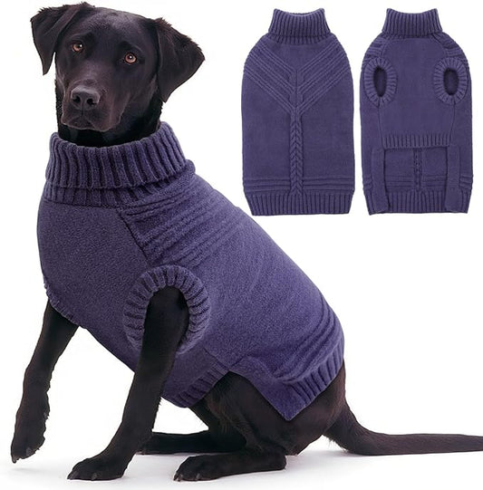 Dog Sweaters for Large Dogs Male Female Pet Knitwear Classic Puppy Warm Pullover Turtleneck Cold Weather Clothes for Labrador(GrayishBlue, 2XL)