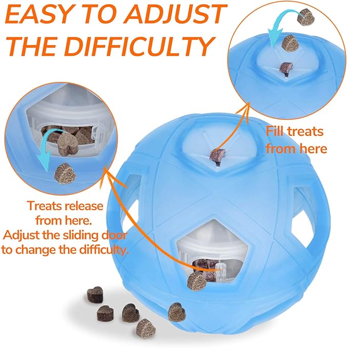 LumoLeaf Dog Treat Ball Toy, 7” Interactive Puzzle Feeder for Medium & Large Dogs, Treat Dispensing Toy with Adjustable Difficulty, Mental Stimulation & Slow Feeding, Blue, 18cm