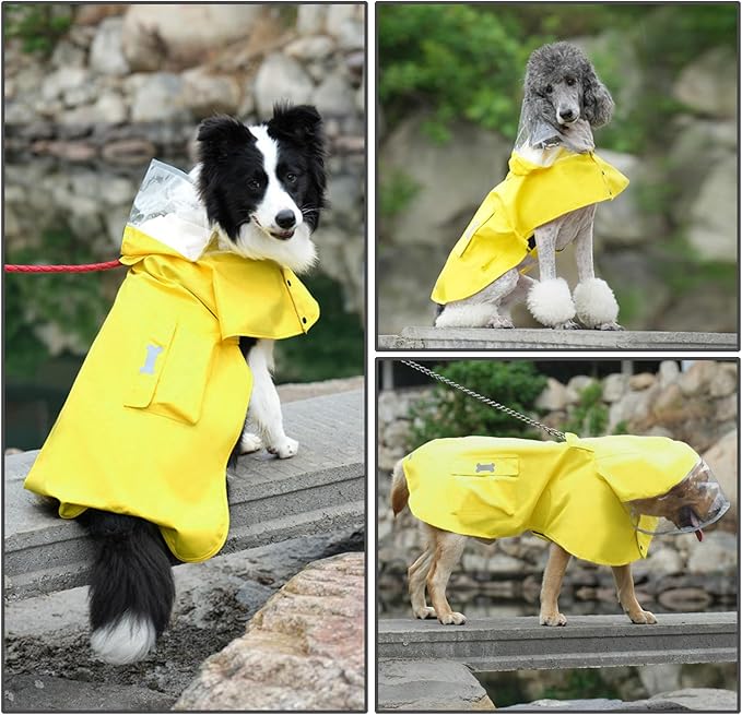 Dog Raincoat Waterproof, Adjustable Reflective Hooded Dog Rain Poncho with Leash Hole for Small Medium Large Dogs (Yellow, X-Small)