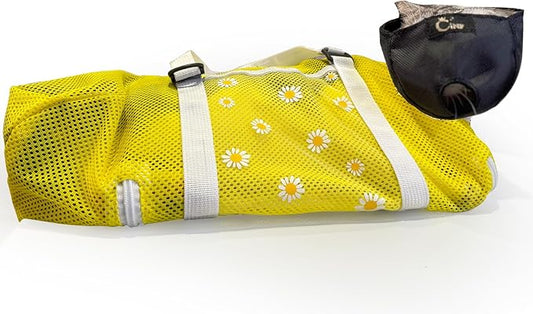 Cinf Cat Bathing Bag(Free Muzzle) Breathable Mesh Anti Scratch Adjustable Cat Grooming Bag for Nail Trimming, Bathing Soft Cat Washing Bag(Yellow) L