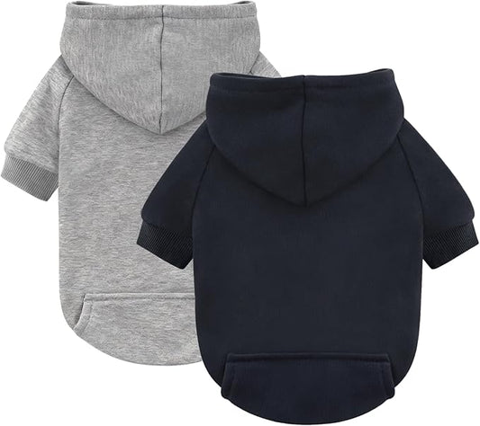 Idepet Pet Dog Hoodies 2 Pack with Pocket, Dog Outfits for Small Pets Chihuahua Clothes Warm Coat Jacket Autumn Puppy Sweatshirt Cats Clothing