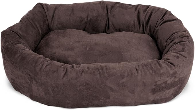 Majestic Pet 32 Inch Suede Calming Dog Bed Washable 32x23x7 (Inch) – Cozy Soft Round Donut Dog Bed with Spine Support for Dogs to Rest Their Head - Pet Bed Medium – Chocolate