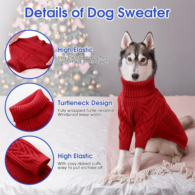 ASENKU Extra-Large Dog Sweater, Dog Sweaters for Extra Large Dogs, Pet Sweatshirt Apparel Turtleneck Pullover Winter for Doberman, Great Dane (Red, 4XL)